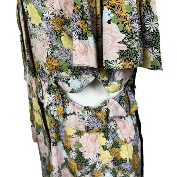 Rokh Silk Split Floral Frill Dress Ruffle Strap Pink Yellow Blue Women's Size 10 - Picture 10 of 16